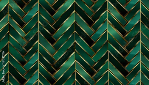 Elegant seamless herringbone pattern in rich emerald and gold luxury theme