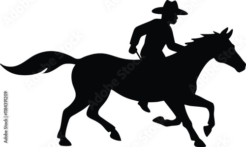 cowboy and horse running silhouettes , cowboy riding a running horse, Western riding discipline Reining vector collection