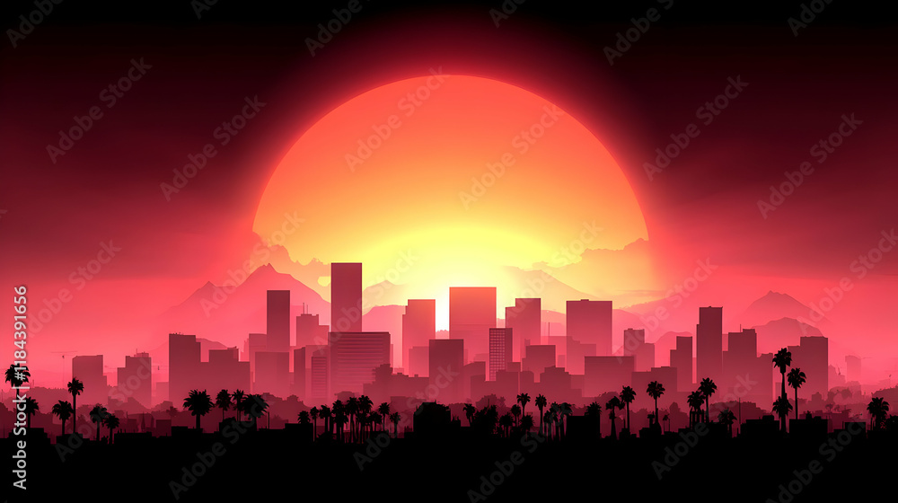 Obraz premium Sunset Cityscape Illustration