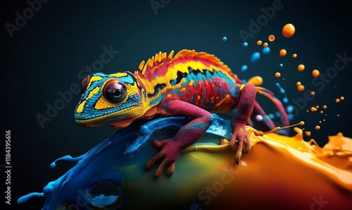 A vibrant chameleon showcasing a burst of colors.