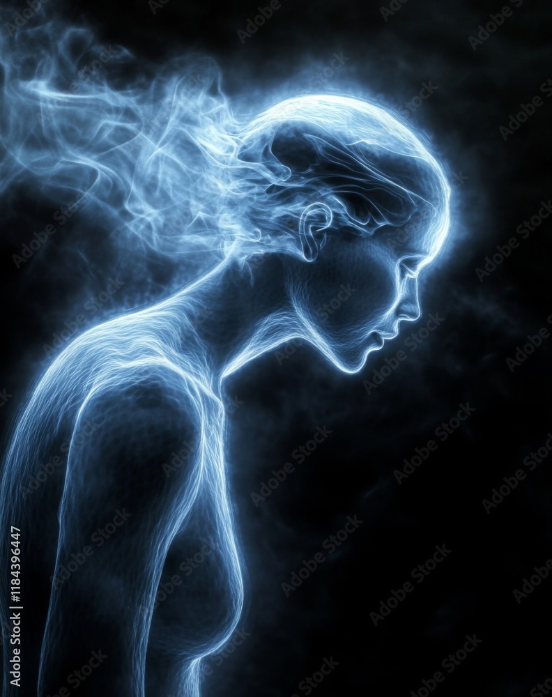 Ethereal representation of a ghostly woman in an AI generated scene. Ethereal representation of a ghostly woman in an AI generated scene.