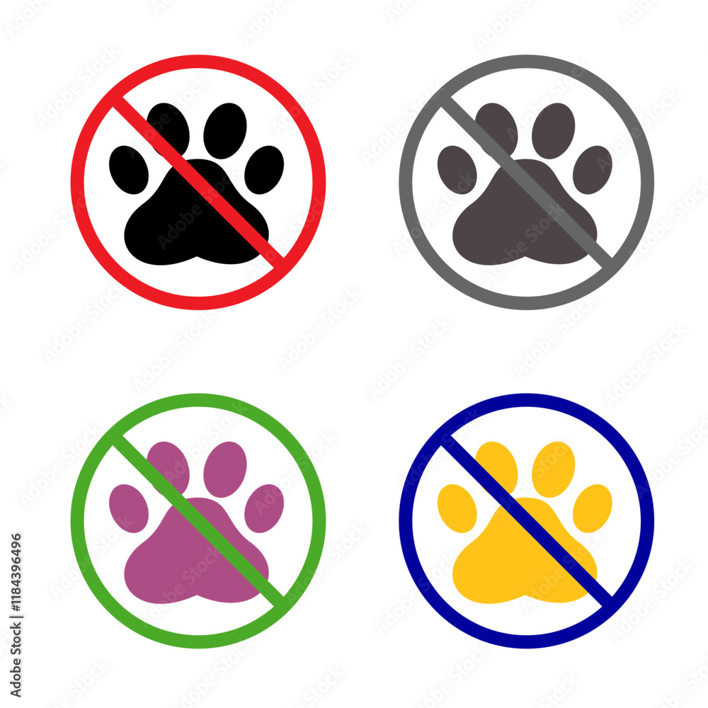 No pet allowed vector icons. Cat and dog, no pet allowed vector signs set. Warning sticker. Forbidden label. No pet allowed vector icons. Cat and dog, no pet allowed vector signs set. Warning sticker. Forbidden label.