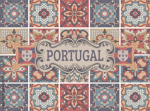 Colorful Portuguese Tile Design Pattern with Country Name