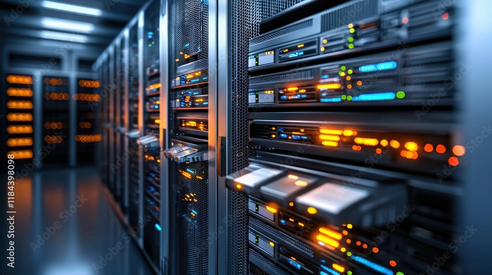 Blurred Digital Data Server Rack in Technology Datacenter Blurred Digital Data Server Rack in Technology Datacenter