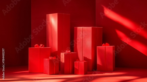 christmas gift boxes on red