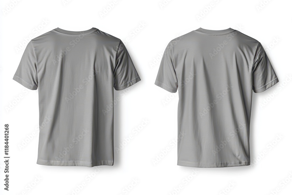 Grey t-shirt mockup, front and back views, studio, design template Grey t-shirt mockup, front and back views, studio, design template