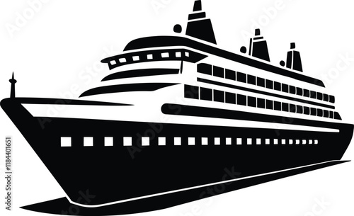 Big cruise ship clip art. Flat monochrome vector illustration, Ship silhouette Vector design