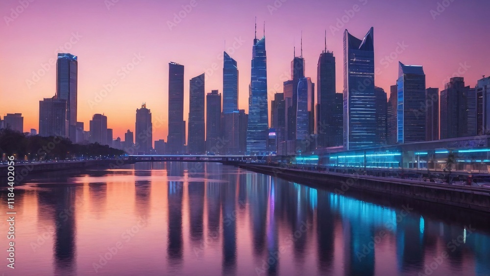 Obraz premium city skyline at sunset