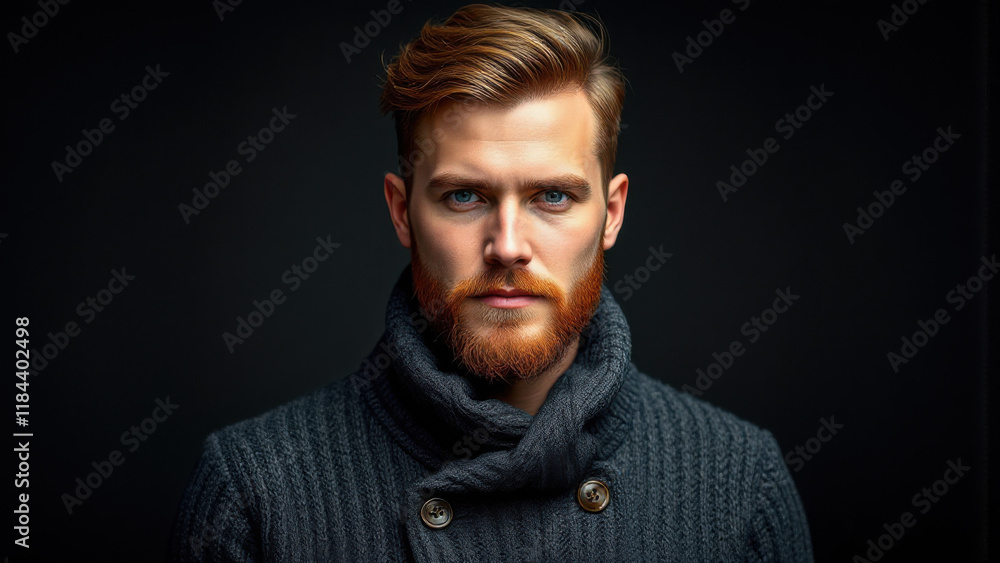 Portrait of Man with Red Hair and Beard Wearing Gray Cardigan Portrait of Man with Red Hair and Beard Wearing Gray Cardigan