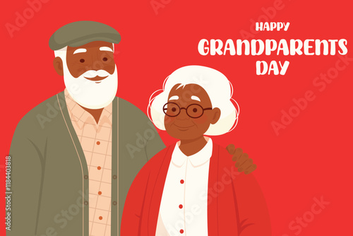 Happy national grandparents day greeting card with cute grandfather and grandmother flat vector illustration