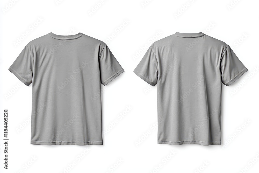 Grey T-shirt Mockup, Back Views, Studio, White Background, Design Grey T-shirt Mockup, Back Views, Studio, White Background, Design