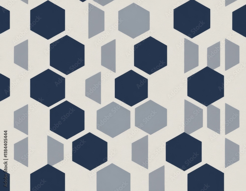Abstract Geometric Hexagon Pattern: Navy, Gray, and Beige Seamless Textile Design Abstract Geometric Hexagon Pattern: Navy, Gray, and Beige Seamless Textile Design