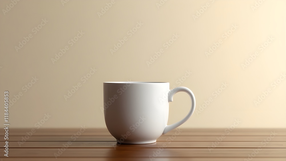 Obraz premium A solitary coffee mug placed on a polished wooden table
