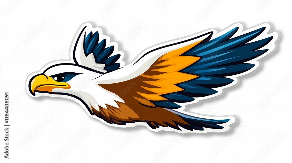 Obraz premium A stylized eagle in flight, wings spread wide. Bold colors and cartoonish style.