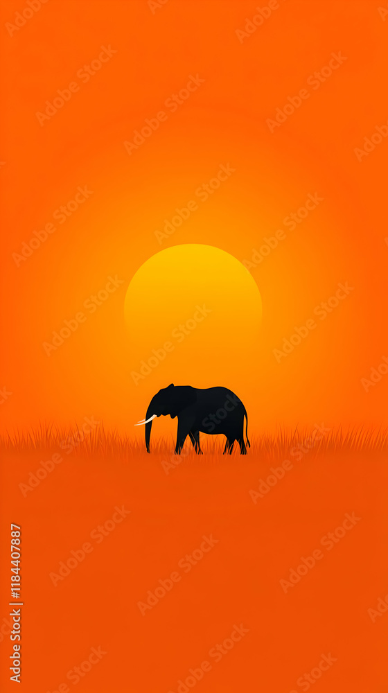 Fototapeta premium Sunset Silhouette Elephant Illustration