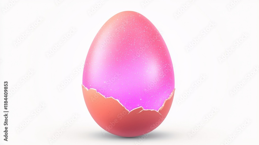 A vibrant pink egg with a cracked shell, symbolizing new beginnings and creativity. A vibrant pink egg with a cracked shell, symbolizing new beginnings and creativity.