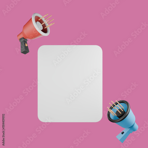 megaphone announcement, business announcement or communication concept with pink background