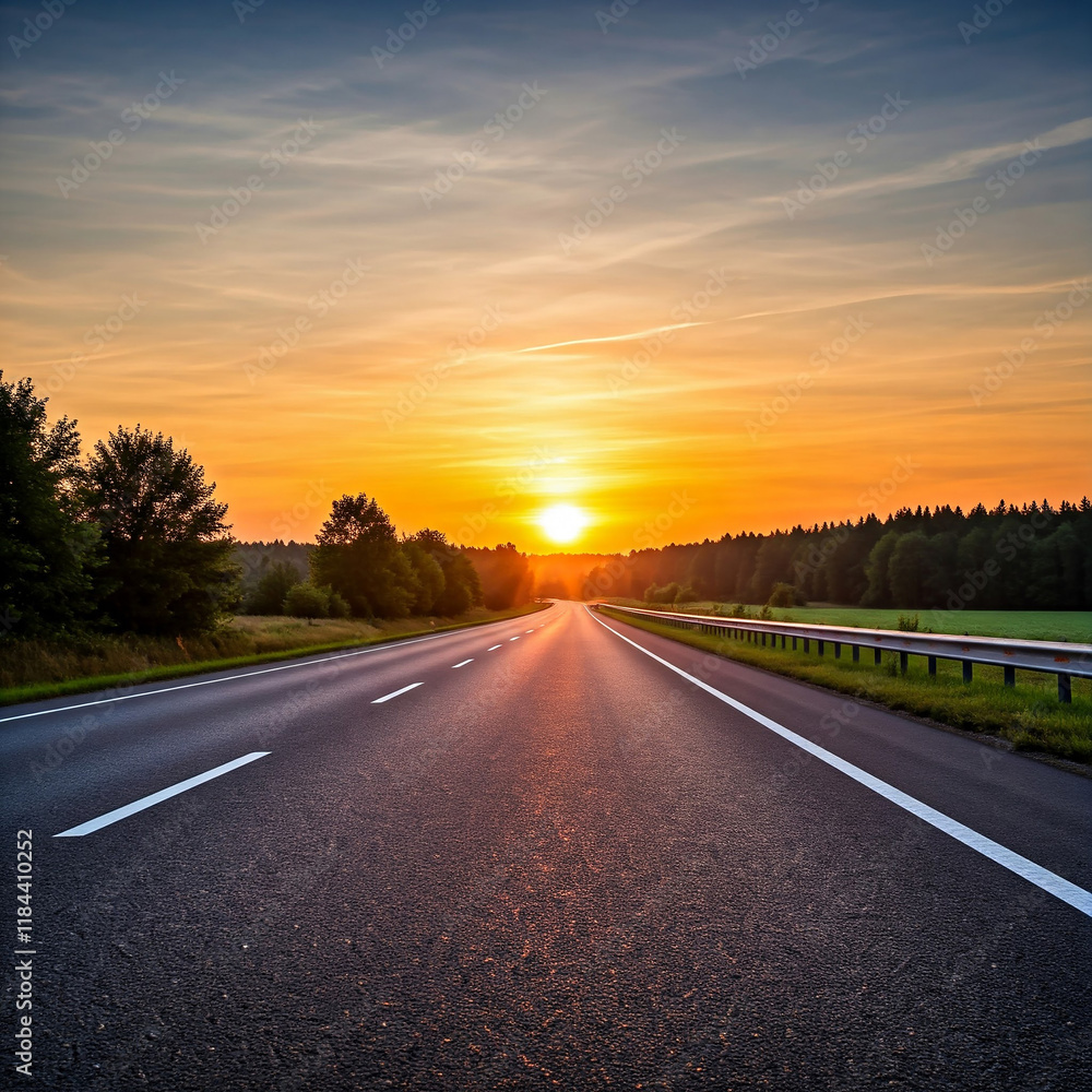 sunset on the highway. beautiful sun rising sky with asphalt highways road in rural. sunset on the highway. beautiful sun rising sky with asphalt highways road in rural.