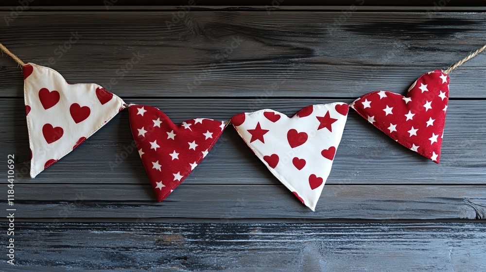 Obraz premium A decorative red and white bunting with alternating heart and star shapes