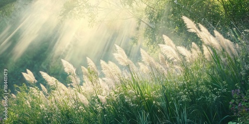 Calamagrostis epigejos, known as wood small reed or bushgrass, thrives in sunlight, creating a vibrant meadow grass scene filled with natural beauty and lush greenery. photo