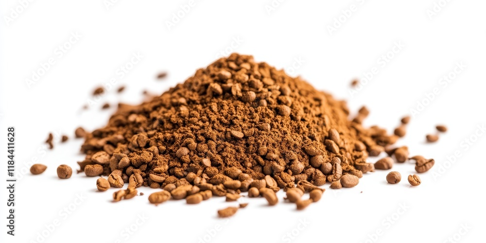 Close up of natural instant coffee showcasing its rich texture and flavor against a white background, emphasizing the allure of natural instant coffee in every detail. Close up of natural instant coffee showcasing its rich texture and flavor against a white background, emphasizing the allure of natural instant coffee in every detail.