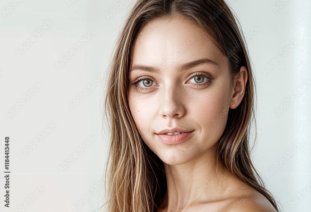 Closeup blonde woman's face portrays beauty and serenity. Closeup blonde woman's face portrays beauty and serenity.