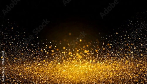 background with gold glitter particles. Flash of light with sparkling textur