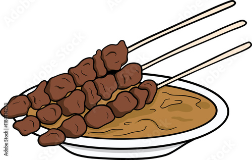 sate indonesian traditional food cartoon, satay