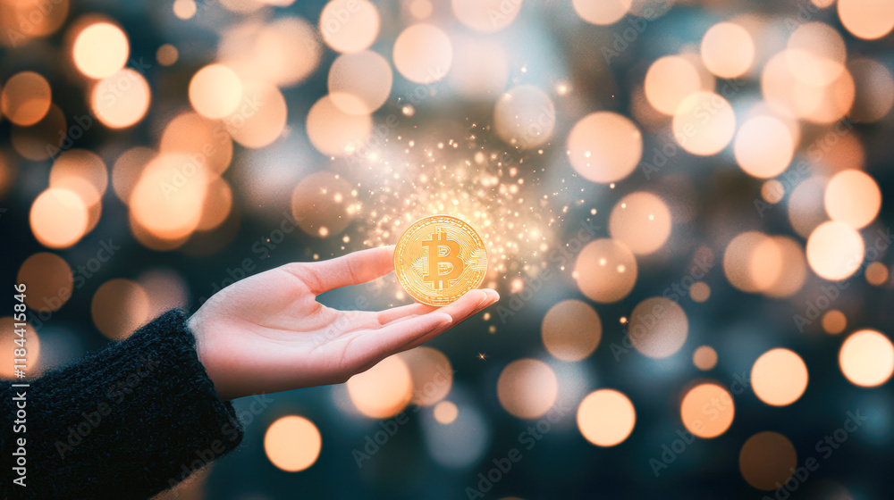 Obraz premium A hand holding a golden coin with the letter B on it