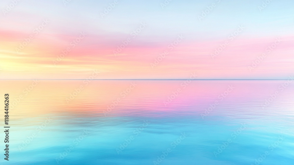 Obraz premium Pastel sunset reflected on calm ocean water.