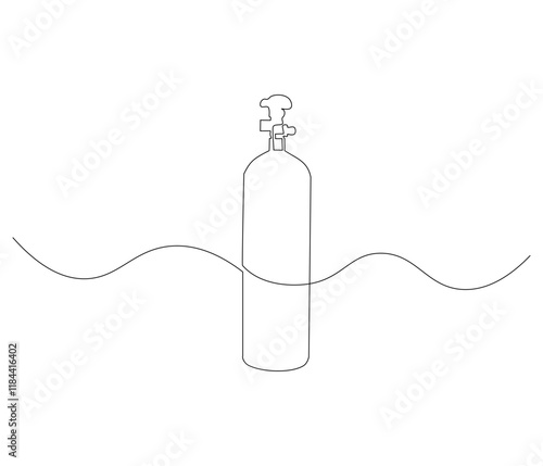 One continuous line drawing of oxygen cylinder . Single line of oxygen cylinder vector illustration