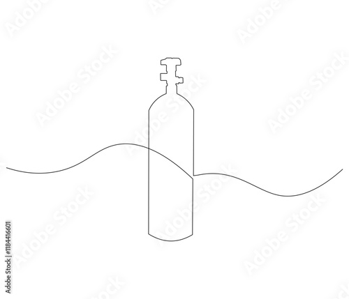 One continuous line drawing of oxygen cylinder . Single line of oxygen cylinder vector illustration