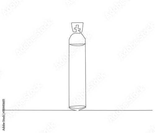 One continuous line drawing of oxygen cylinder . Single line of oxygen cylinder vector illustration