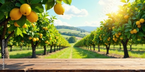 Wallpaper Mural Sunlit Orchard with Ripe Lemons and Wooden Table Torontodigital.ca
