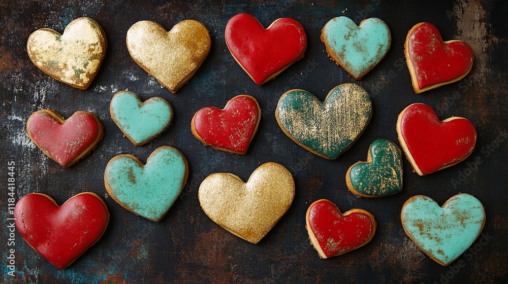 Obraz premium Valentine's Day Heart-Shaped Cookies Background