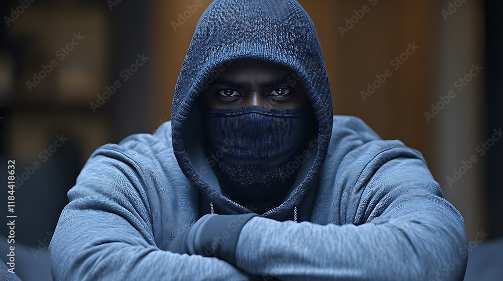 Masked Man: A Moody Portrait in Deep Blue Hues Masked Man: A Moody Portrait in Deep Blue Hues