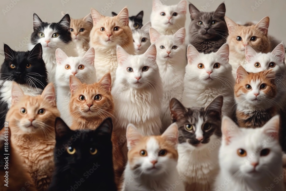 Generative AI illustration showcasing various breeds of cats together. Generative AI illustration showcasing various breeds of cats together.