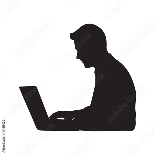 A man using a laptop silhouette vector illustration