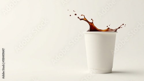 A splash of dark coffee into a plain white disposable cup