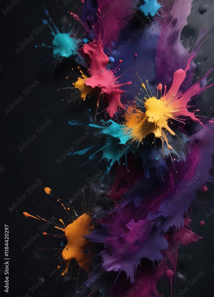 layered paint and ink splatters on a dark background in rich jewel tones, emotional art, deep colors, textured backgrounds