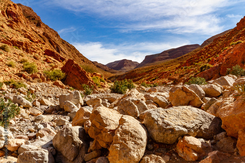 The rocky red slopes of the Todra Gorge in the High Atlas Mountains. Tinerhir, Todra Gorge, Maghreb, Morocco, Africa photo