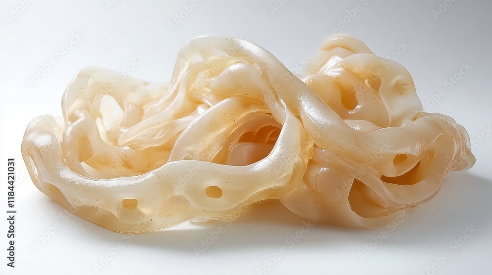 Egg intestine displayed on a clean white background, showcasing the unique texture and structure of egg intestines, ideal for educational and culinary contexts involving egg intestine. Egg intestine displayed on a clean white background, showcasing the unique texture and structure of egg intestines, ideal for educational and culinary contexts involving egg intestine.