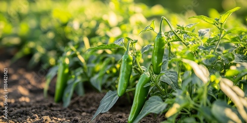 Fresh green chillies thriving in a home garden showcase the beauty of cultivation. These green chillies add vibrant color and flavor to any dish, illustrating the joy of growing green chillies.