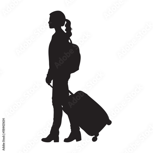 A girl with a travel suitcase silhouette vector illustration
