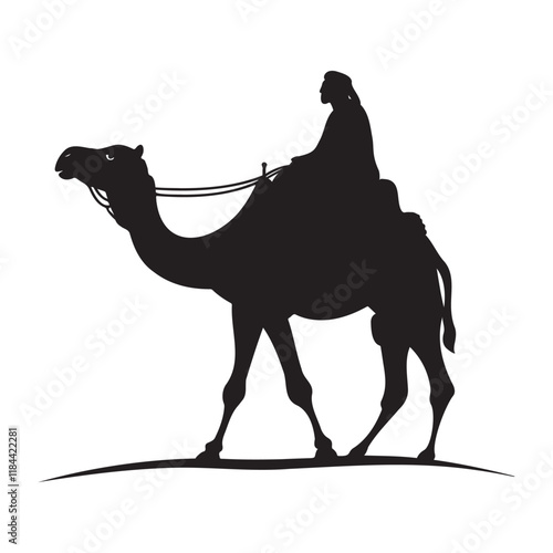 Bedouin man riding on a camel silhouette vector illustration