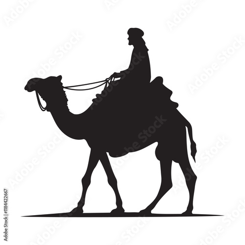 Man on a desert camel silhouette vector illustration