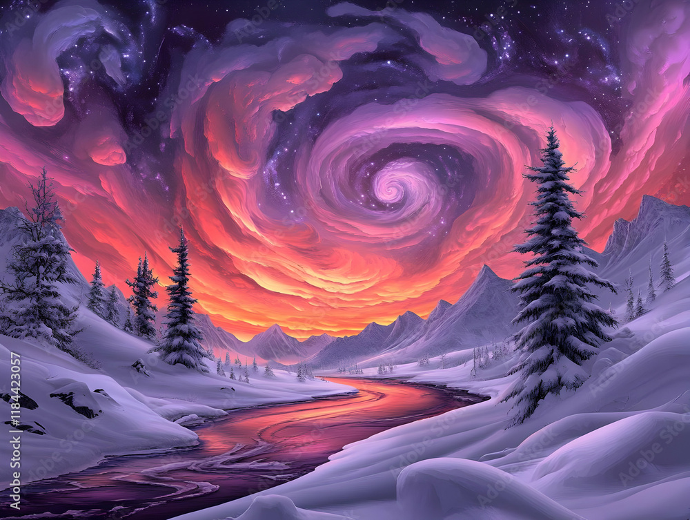 Fototapeta premium Winter Wonderland Spiral Galaxy Illustration