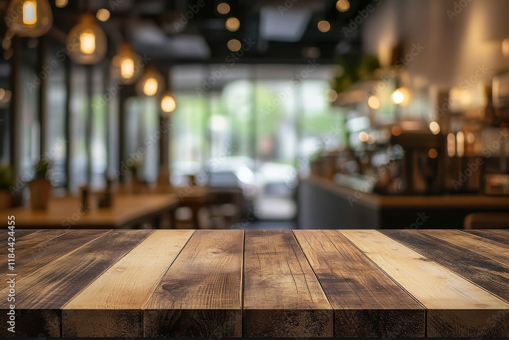 Wooden table, cafe interior, bokeh background, product display (1) Wooden table, cafe interior, bokeh background, product display (1)
