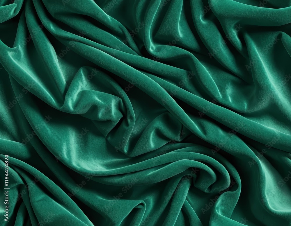 Fototapeta premium Luxurious Emerald Green Velvet Drape: Rich Texture and Elegant Fabric Background