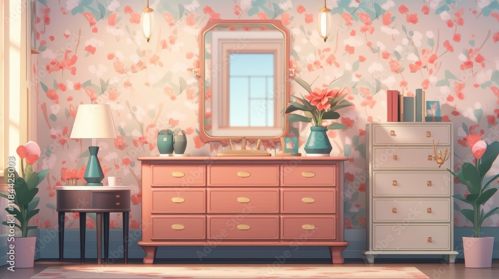 Obraz premium Modern living room mockup featuring a stylish commode and contemporary decor, showcasing a blend of comfort and elegance in interior design.